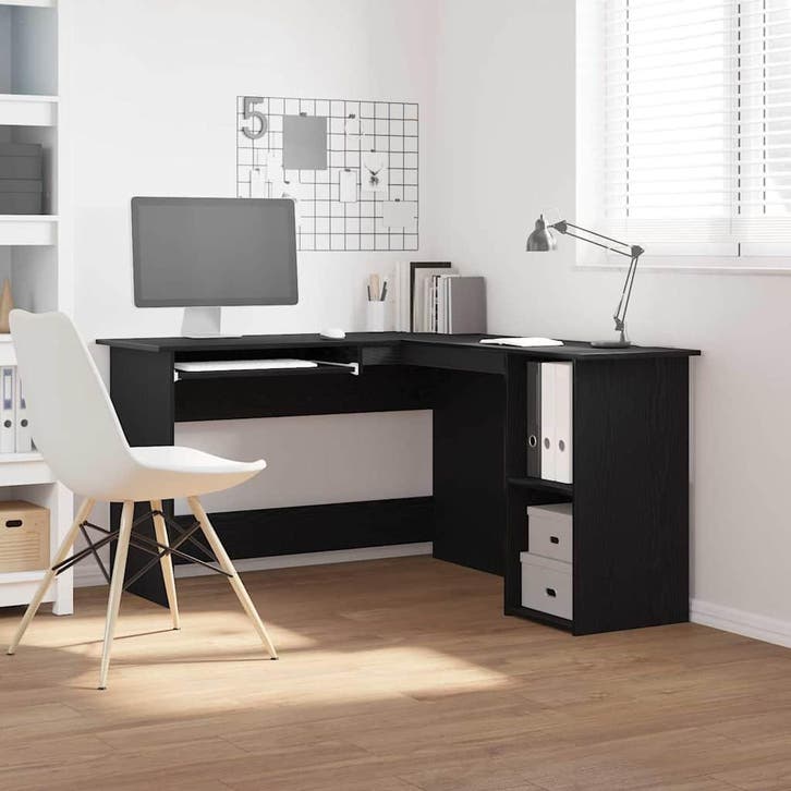 vidaXL Hoekbureau Zwart Eiken 120 x 140 x 75 cm Bewerkt hout, Huis en Inrichting, Bureaus, Nieuw, Verzenden