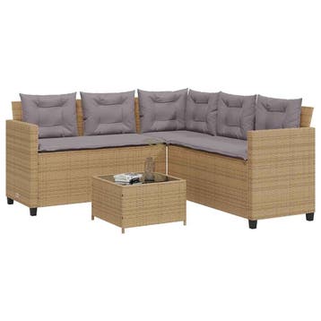 vidaXL Tuinbank met tafel en kussens L-vormig poly rattan, Verzenden