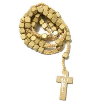 Fako Bijoux - Rozenkrans Ketting Hout - Vierkant - Beige, Verzenden