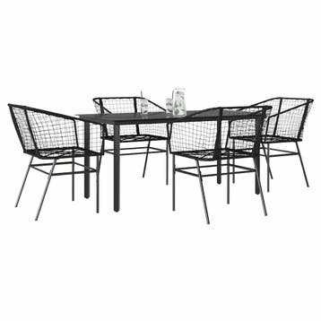 vidaXL 5-delige Tuinset poly rattan glas zwart, Verzenden, Nieuw, Tuinset