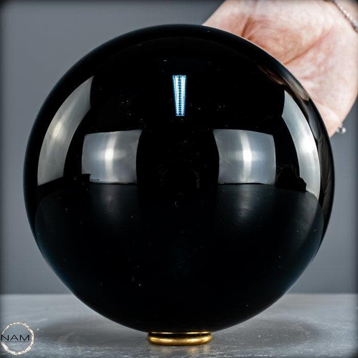 Natuurlijke topkwaliteit sprankelende zwarte obsidiaan Bol-, Verzamelen, Mineralen en Fossielen