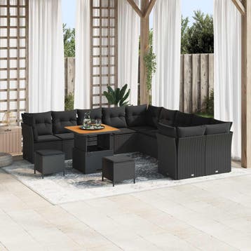 vidaXL Tuinbank Set 13 st Zwart poly rattan, Verzenden