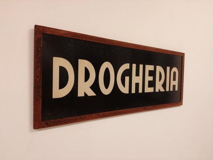 marchesini insegne Rovigo - Ijzeren uithangbord Drogheria -, Antiquités & Art, Curiosités & Brocante