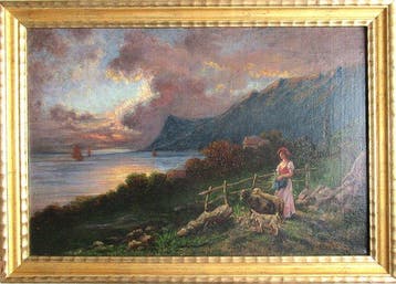 Oskar Nick (XIX-XX) - Abendlandschaft am Meer mit