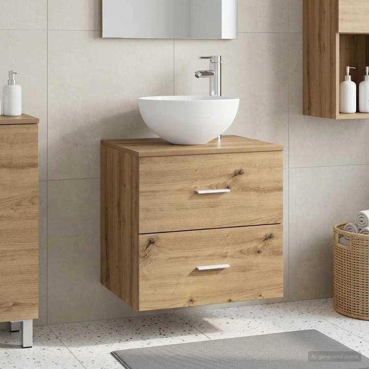 vidaXL Wandgemonteerde Waskom Vanity Artisanaal eiken, Maison & Meubles, Tables | Coiffeuses, Envoi