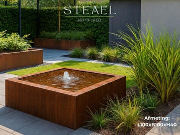 Cortenstaal watertafel - waterfontein - 100 x 100 x 40 cm, Verzenden, Nieuw, Overige materialen, Waterornament