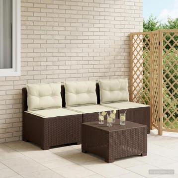 vidaXL 3-Zits Tu bank met Kussens Rattan Look PP Bruin, Tuin en Terras, Verzenden, Nieuw