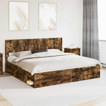 vidaXL Bedframe met opbergruimte en hoofdbord Gerookt eiken, Verzenden, Nieuw