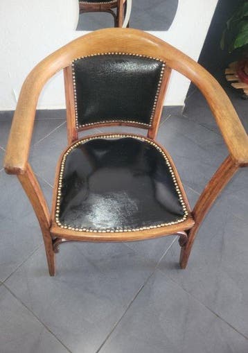 Fauteuil - Bois et Cuir - Fauteuil Bureau Vintage