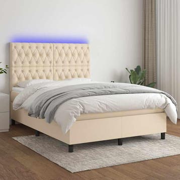 vidaXL Boxspring met matras en LED stof crèmekleurig 140x200, Verzenden