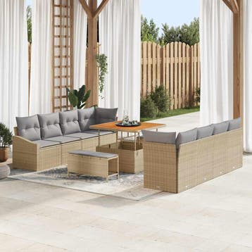 vidaXL Tuinbank Set 11 st Beige poly rattan, Verzenden, Nieuw