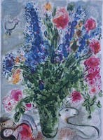Marc Chagall (1887-1985) - Bouquet champêtre aux amoureux, Antiek en Kunst