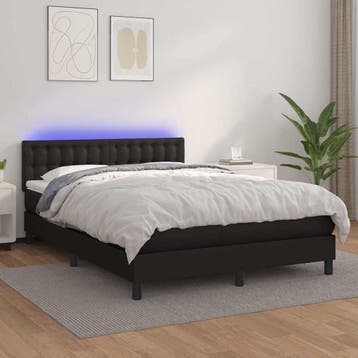vidaXL Boxspring met matras en LED kunstleer zwart 140x200, Verzenden, Nieuw
