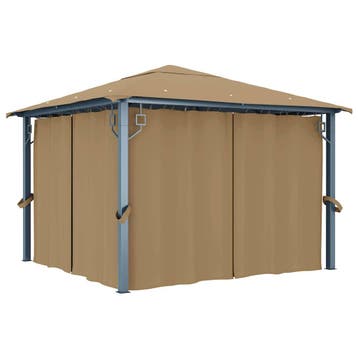 vidaXL Prieel met gordijn 300x300 cm aluminium taupe, Verzenden