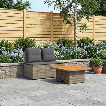 vidaXL 2 Stuk Tuin middelste sofa met opklaptafel poly, Verzenden, Nieuw