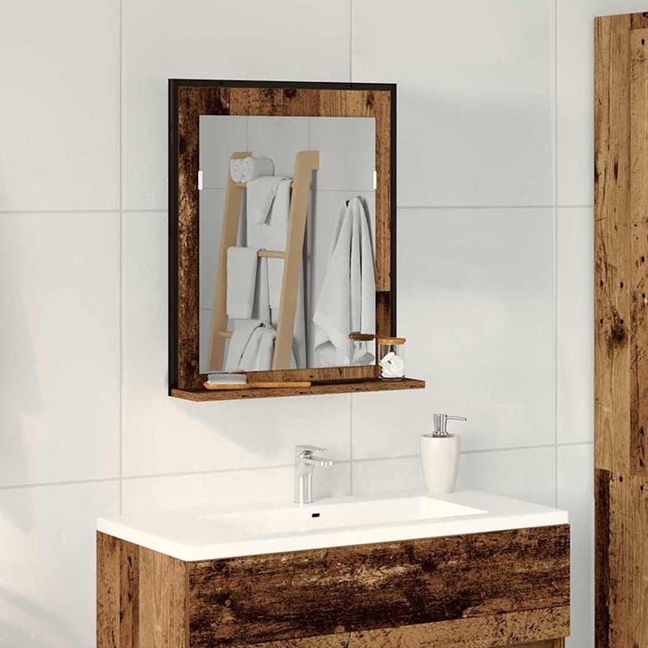 vidaXL Spiegel Oud hout 50 x 12 x 60 cm Glas en Geengineerd, Maison & Meubles, Tables | Coiffeuses, Envoi