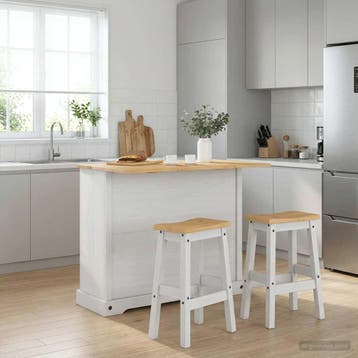 vidaXL Keuken eiland set 3 pcs Wit en Honingwas Massief, Verzenden, Nieuw