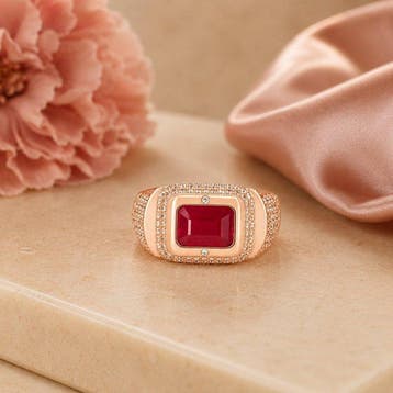 Zonder minimumprijs - Ring Verguld Robijn - Diamant -