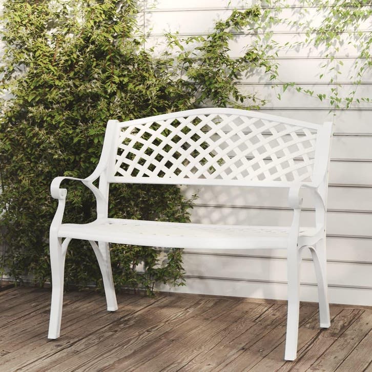 vidaXL Tuinbank 102 cm gietaluminium wit, Tuin en Terras, Tuinsets en Loungesets, Nieuw, Verzenden