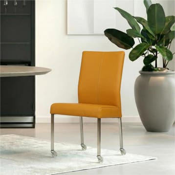 Set van 6 Leren eetkamerstoelen Comfort met wieltjes -, Huis en Inrichting, Stoelen, Ophalen of Verzenden, Nieuw, Leer