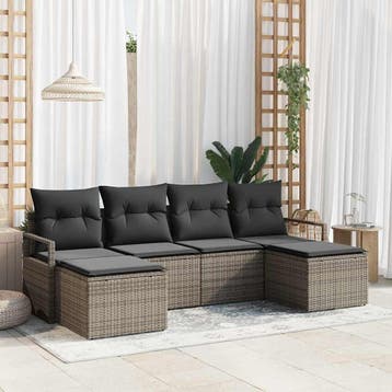 vidaXL Bankstel 6 st Grijs poly rattan, Verzenden