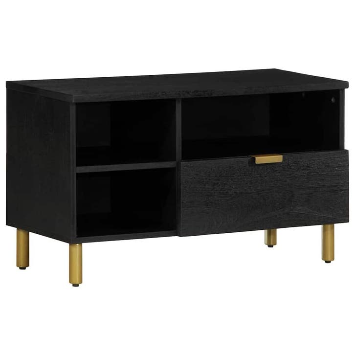 vidaXL Tv-meubel 80x33x46 cm bewerkt hout zwart, Huis en Inrichting, Woonaccessoires | Cd- en Dvd-rekken, Nieuw, Verzenden