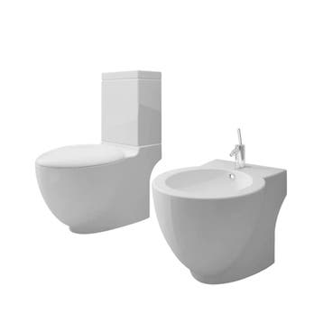 vidaXL Toilet- en bidetset keramiek wit, Verzenden, Nieuw