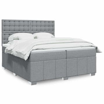 vidaXL Boxspring met matras stof lichtgrijs 200x200 cm, Verzenden, Nieuw