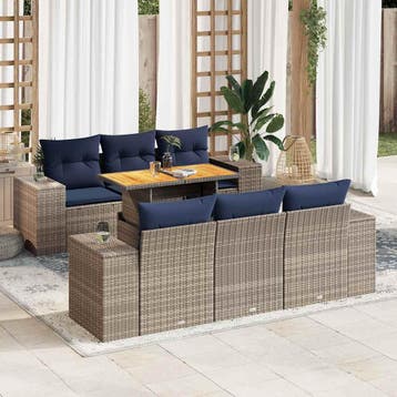 vidaXL 7-delige Loungeset met kussens poly rattan grijs, Verzenden, Loungeset