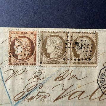Frankrijk - Yvert 38, 56 (paar) Cérès brief van Porto, Gestempeld