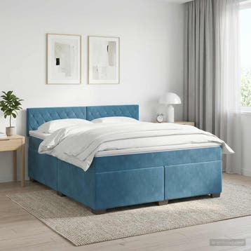 vidaXL Boxspringbed met matras Donkerblauw 140 x 200 cm, Verzenden