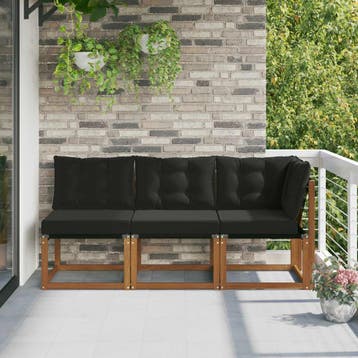 vidaXL 3 st Outdoor Midden- en Hoekbank Naturel, Verzenden