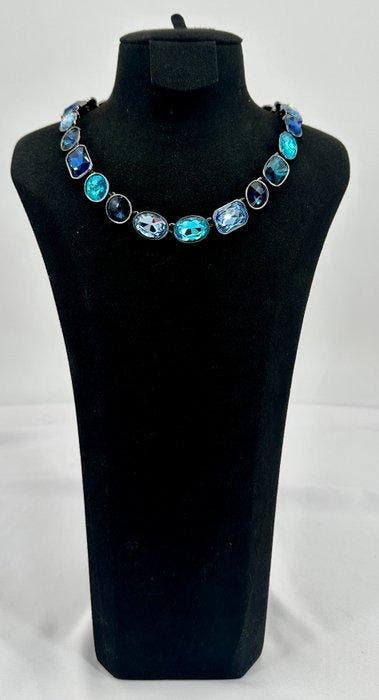 Oscar De La Renta - Verguld, Blue Crystal - Halsketting, Antiquités & Art, Curiosités & Brocante