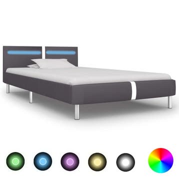 vidaXL Bedframe met LED kunstleer grijs 90x200 cm, Verzenden, Nieuw