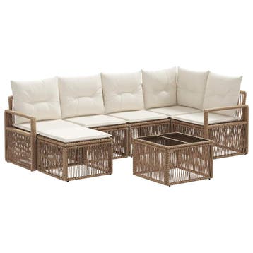 vidaXL Tuinbank Set 7 pcs Beige poly rattan, Verzenden, Nieuw