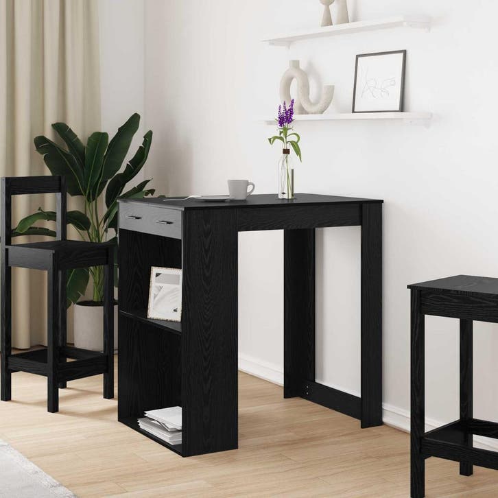 vidaXL Bartafel met lade Zwart Eiken 102 x 70 x 103,5 cm, Maison & Meubles, Tables | Tables à manger, Envoi