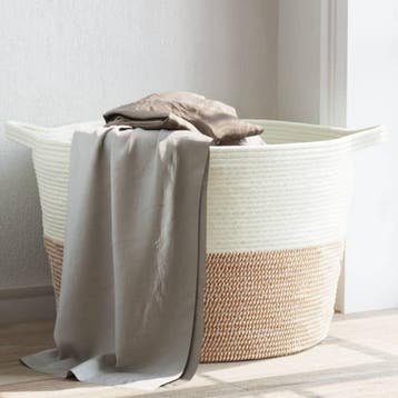 vidaXL Wasmand Ø 60x36 cm katoen bruin en wit, Verzenden, Nieuw