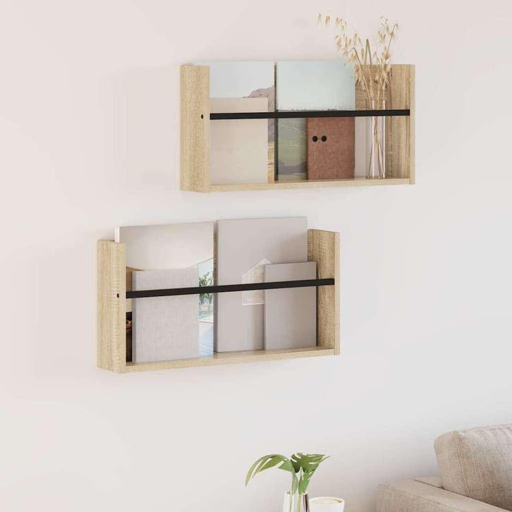 vidaXL Tijdschriftenrek 2 st Sonoma Eik 60 x 12 x 30 cm, Maison & Meubles, Accessoires pour la Maison | Porte-journaux & Porte-revues