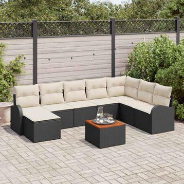 vidaXL Tuinbank Set 9 st Zwart poly rattan, Verzenden, Nieuw