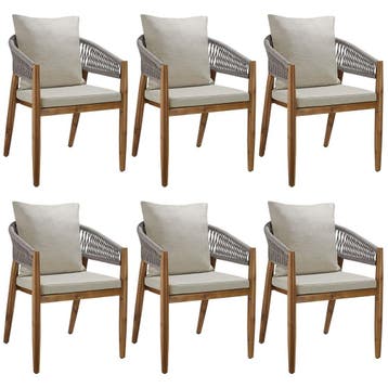 tectake Tuinstoel Manacor, ropedesign - greige, Set van 6, Tuin en Terras, Verzenden, Nieuw