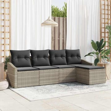 vidaXL Bankstel 5 st Lichtgrijs poly rattan, Verzenden