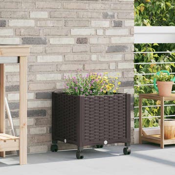 vidaXL Tuin planter met wielen Bruin 40 x 40 x 44 cm PP, Verzenden, Nieuw