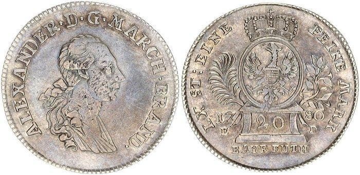 Germany, Brandenburg-Ansbach 20 Kreuzer 1780 Bayreuth, Postzegels en Munten, Munten | Europa | Niet-Euromunten