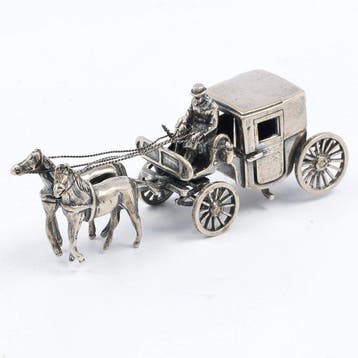 J. Weeda - Rijtuig met tweespan paarden - Miniatuur figuur -