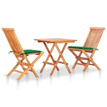 vidaXL 3-delige Bistroset met groene kussens massief, Verzenden, Nieuw