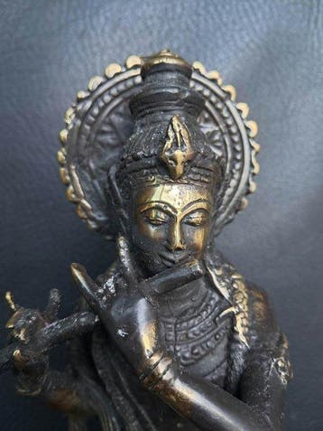Lord Krishna jouant de la flute 25 cm - Laiton - Inde - Fin