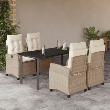 vidaXL 5-delige Tuinset met kussens poly rattan beige, Verzenden, Nieuw, Tuinset