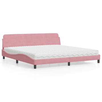 vidaXL Bed met matras Dover fluweel roze 200x200 cm, Verzenden, Nieuw