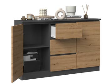 Dressoir - 120 cm 3 lades Antraciet Eiken (Dressoirs), Verzenden