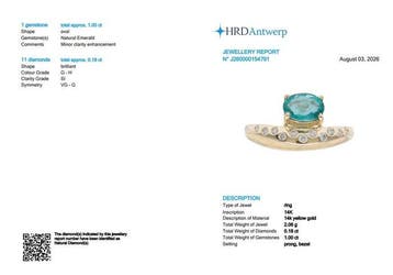 Ring - 14 karaat Geel goud - 1.18ct. tw. Smaragd - Diamant, Nieuw